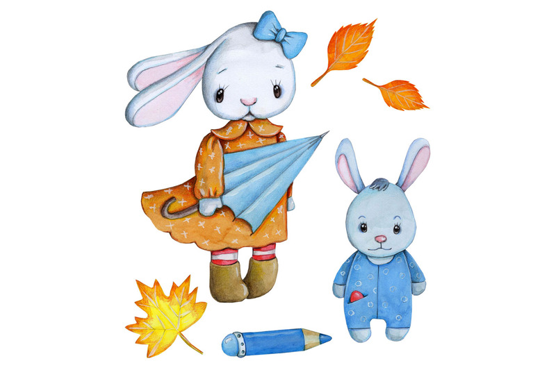 autumn-hares-watercolor-illustrations