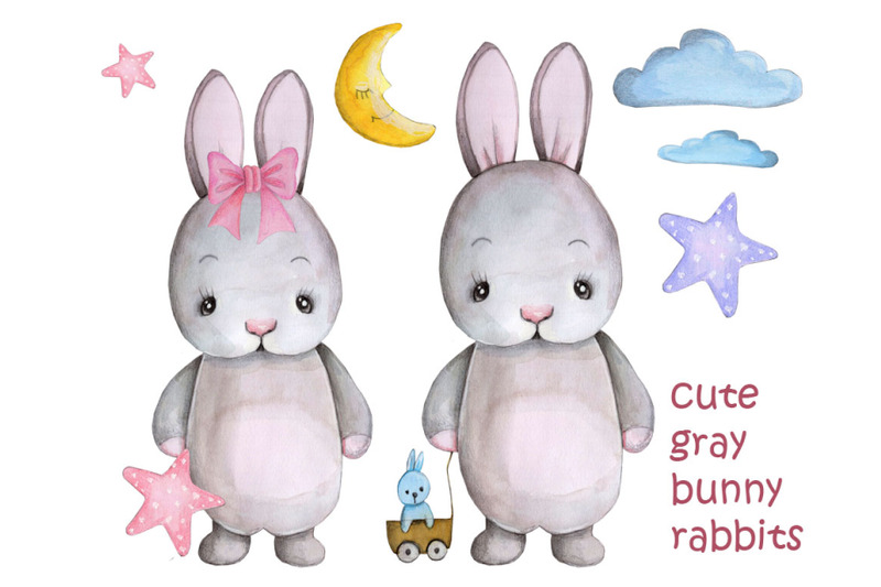 cute-gray-bunny-rabbits-watercolor