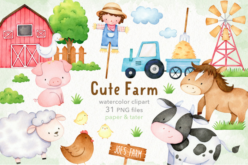 watercolor-cute-farm-animals-clipart-farm-baby-nursery-png