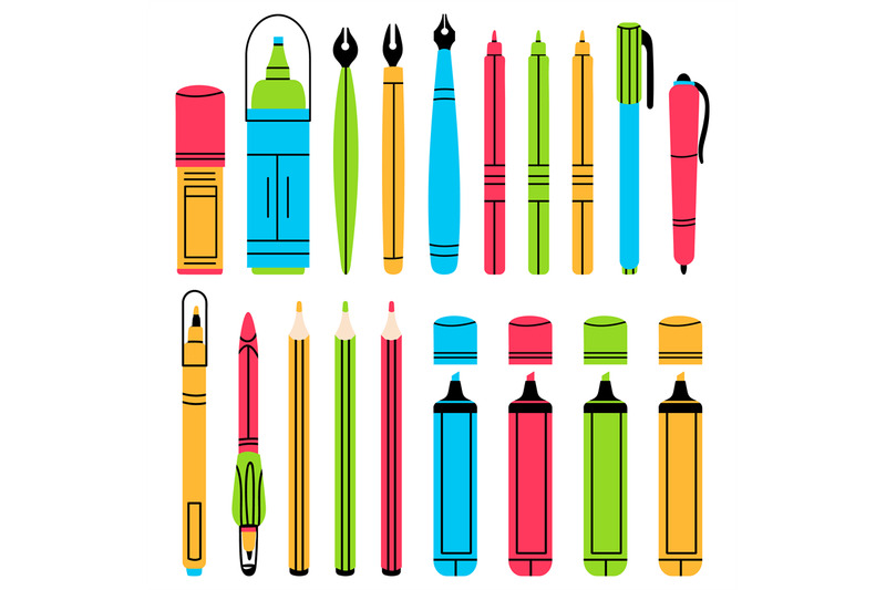 hand-drawn-office-stationery-pens-pencils-and-markers