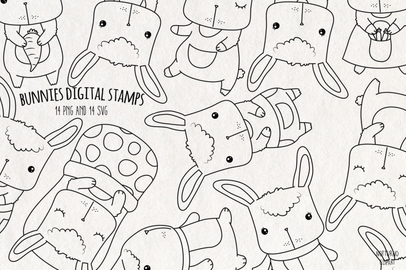 Bunny SVG Digital Stamps | Set of 14 DXF File Include