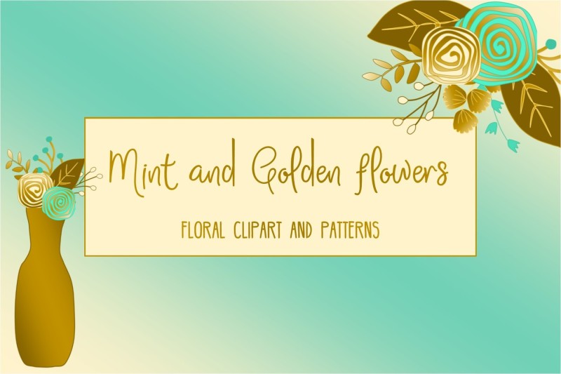 mint-and-golden-floral-clip-art-and-patterns-collection
