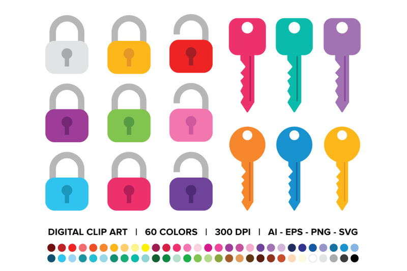 lock-amp-key-clip-art-set