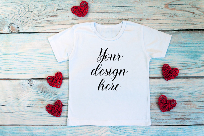 valentines-day-kids-t-shirt-mockup-on-a-wooden-background