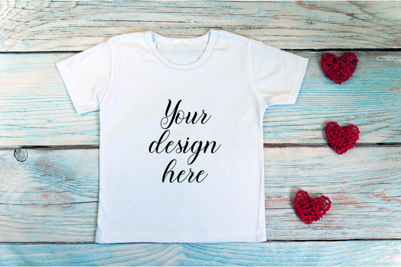 valentines-day-kids-t-shirt-mockup-on-a-wooden-background