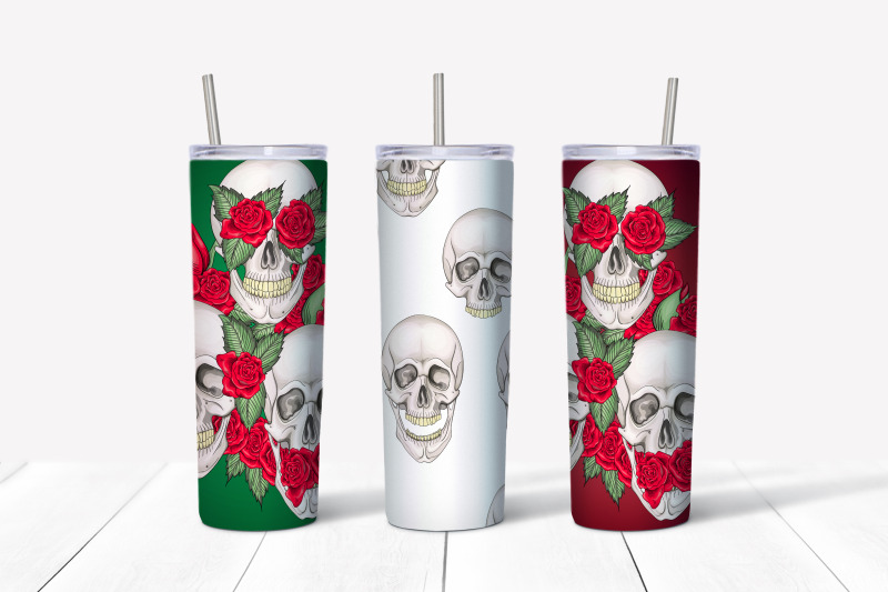 skull-with-roses-sublimation-design-skinny-tumbler-wrap-design