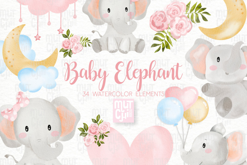 watercolor-pink-elephant-clipart-set