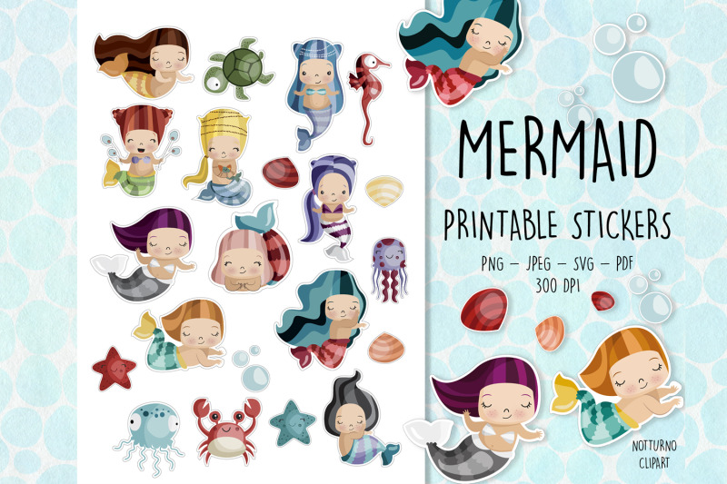 mermaid-printable-stickers-set-of-21