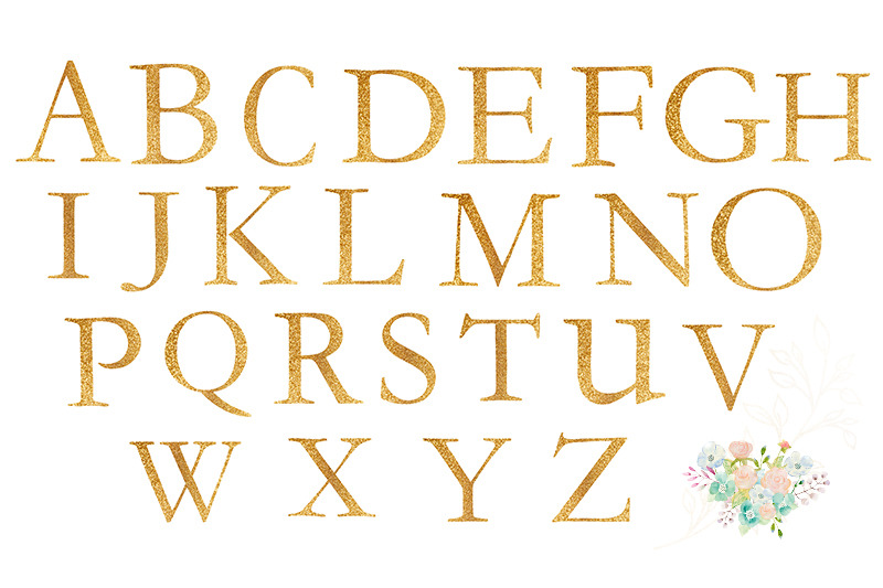 gold-alphabet-clipart-watercolor-flowers