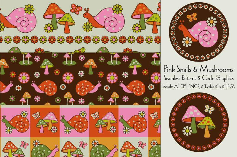 pink-snail-amp-mushroom-patterns-amp-graphics