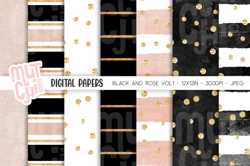 black-and-rose-vol1-digital-paper-set