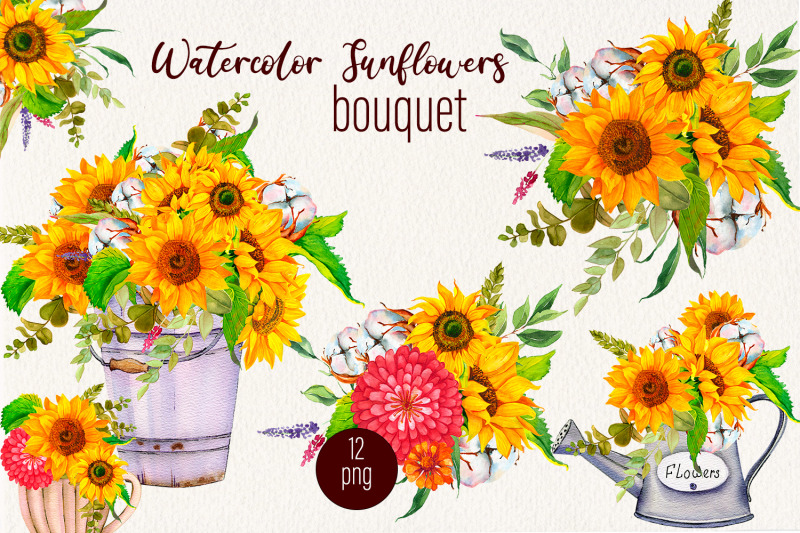 sunflower-and-cotton-watercolor-bouquet-clipart