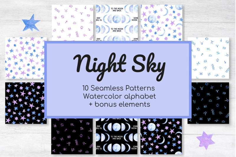 night-sky-celestial-seamless-digital-papers-clipart-and-alphabet