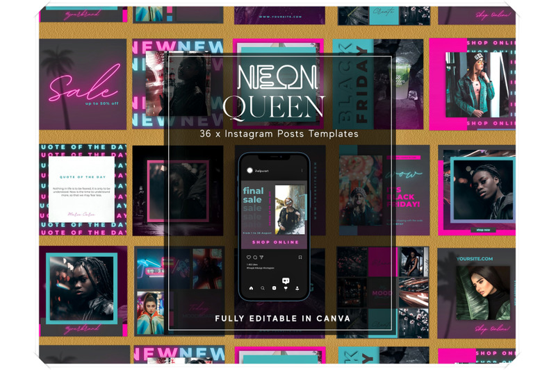 neon-instagram-posts-templates-for-canva