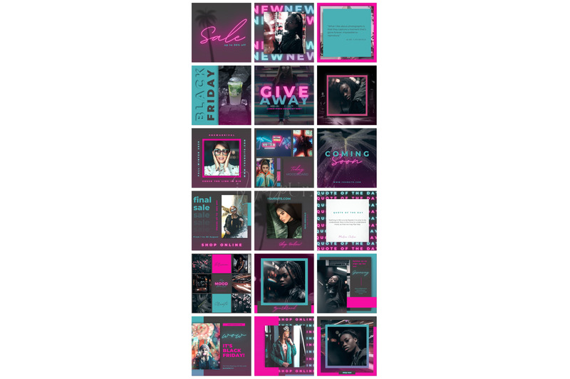 neon-instagram-posts-templates-for-canva
