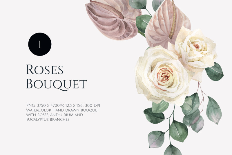 watercolor-boho-roses-bouquet