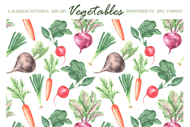 vegetables-watercolor-digital-paper-seamless-patterns-harvest