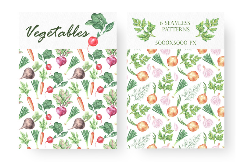 vegetables-watercolor-digital-paper-seamless-patterns-harvest