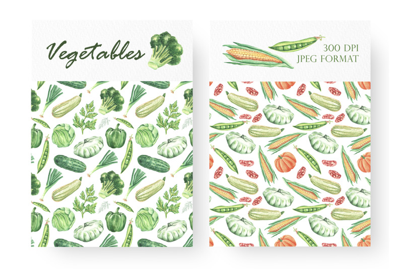 vegetables-watercolor-digital-paper-seamless-patterns-harvest