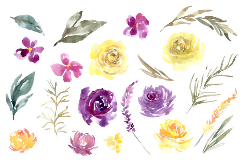 watercolor-violet-and-yellow-flowers