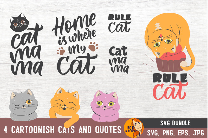 Cats with quotes. Kittens bundle SVG PNG EPS DXF File