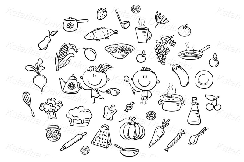 kids-clipart-cooking-food-set