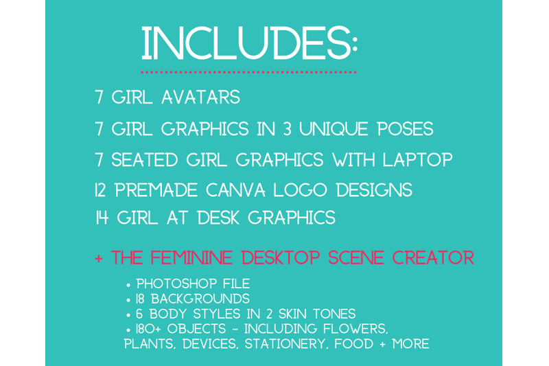 working-from-home-starter-pack-graphics-female-girl-logo-design-feminine-scene-creator-blog-desk-website-business-cards