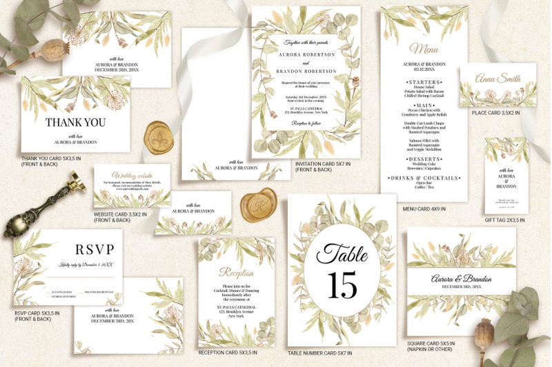 greenery-wedding-template-cards-boho-invitation-set