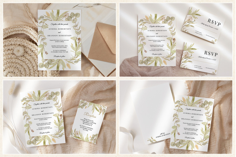 greenery-wedding-template-cards-boho-invitation-set