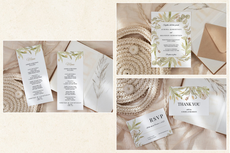 greenery-wedding-template-cards-boho-invitation-set