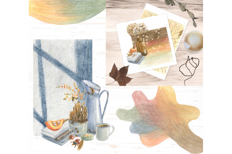 autumn-floral-clipart-retro-decor-colored-pencils-sketch