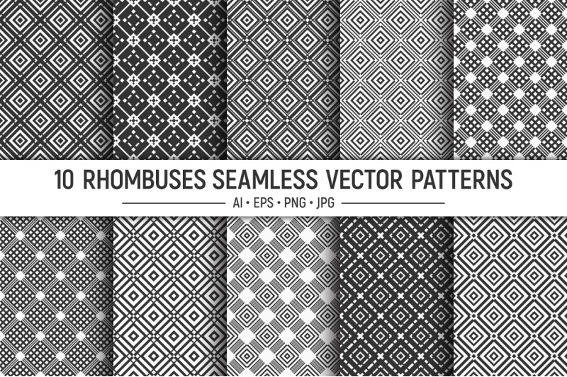 10-rhombuses-seamless-geometric-vector-patterns
