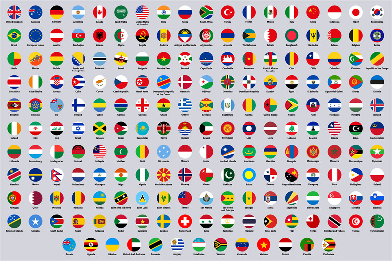 World national round flags. Europe, america and asia countries flags ...