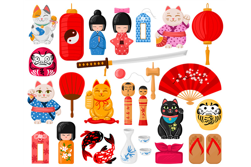 cartoon-japanese-symbols-oriental-traditional-toys-maneki-neko-omam