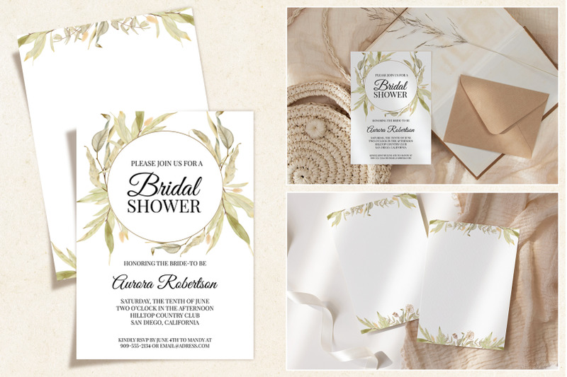 greenery-bridal-shower-templates-cards-boho-invitation-suit