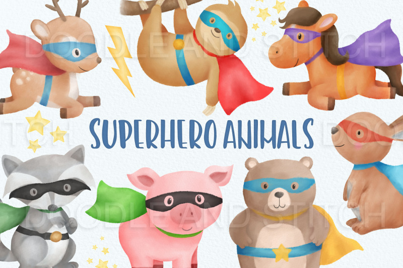 superhero-animals-watercolor-clipart