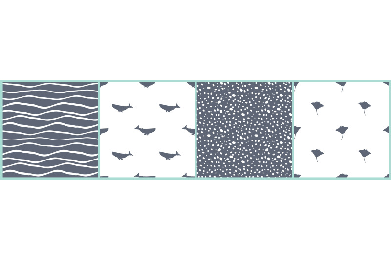 set-of-4-seamless-patterns-whales-rays-waves-and-bubbles