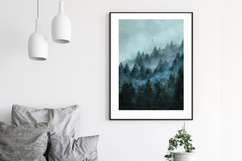 watercolor-forest-art-fir-pine-art