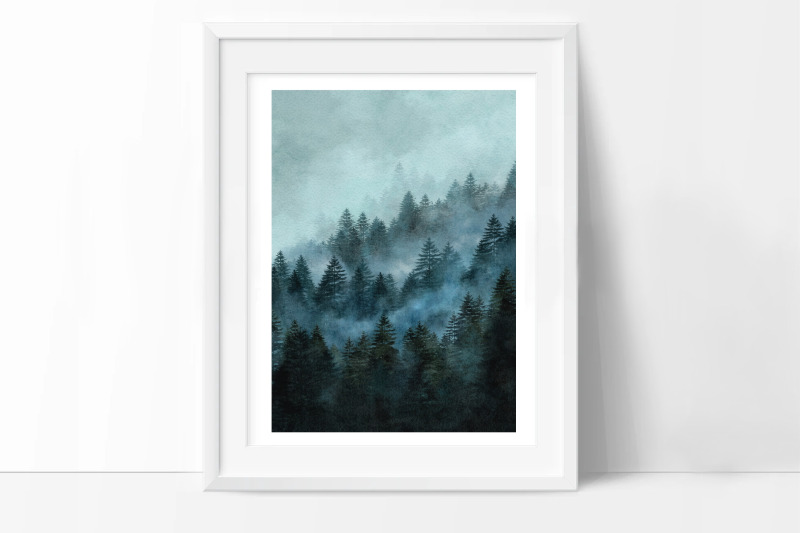 watercolor-forest-art-fir-pine-art