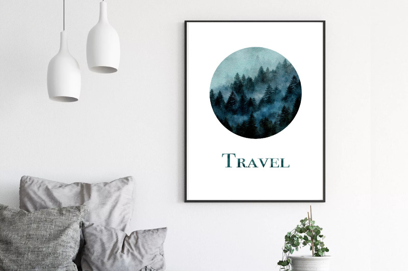 watercolor-forest-art-travel-fir-pine