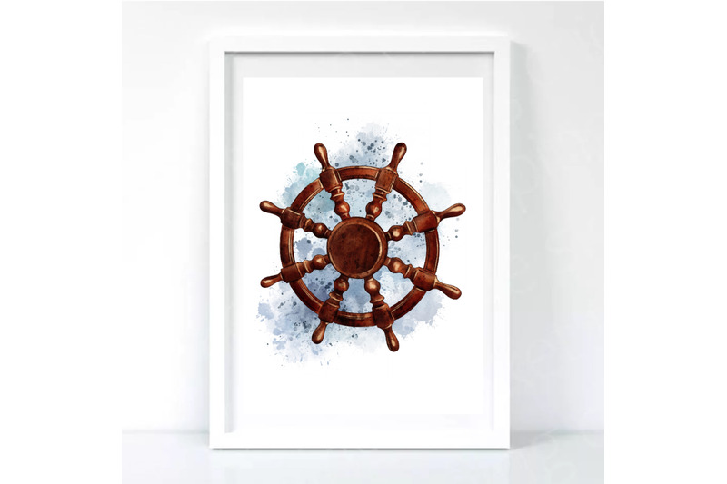 watercolor-nautical-steering-wheel