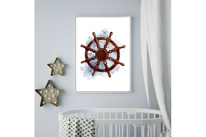 watercolor-nautical-steering-wheel