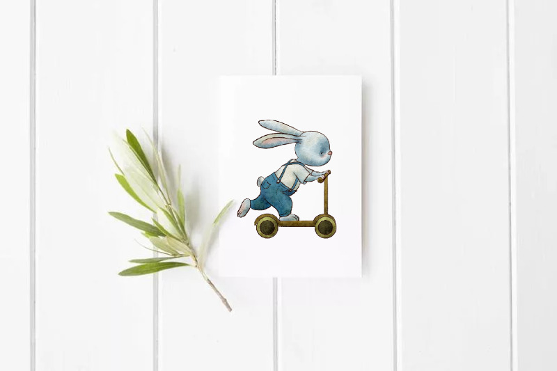 cute-bunny-on-a-scooter-in-blue-pants