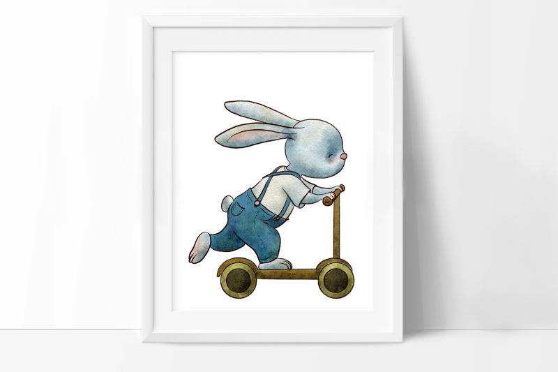 cute-bunny-on-a-scooter-in-blue-pants