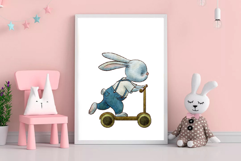 cute-bunny-on-a-scooter-in-blue-pants