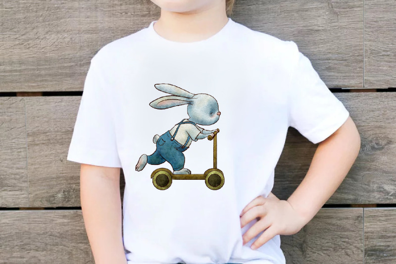 cute-bunny-on-a-scooter-in-blue-pants