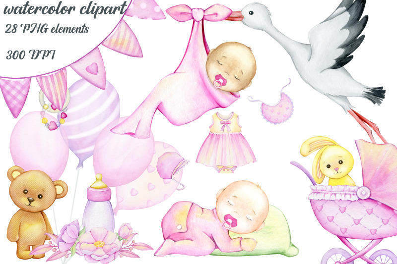 watercolor-baby-shower-clipart-baby-shower-set-newborn-cute-collect