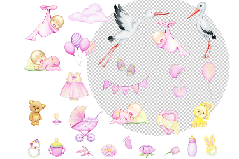 watercolor-baby-shower-clipart-baby-shower-set-newborn-cute-collect
