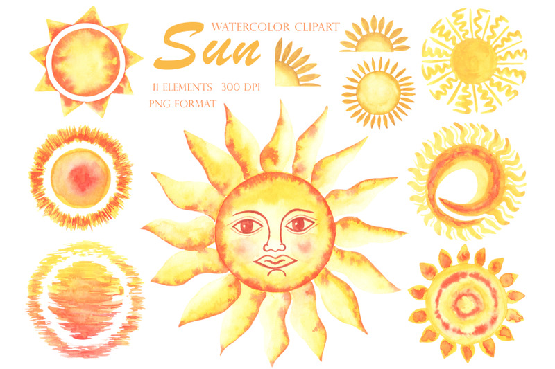 sun-watercolor-clipart-golden-sun-clipart-sun-symbol-yellow-orange