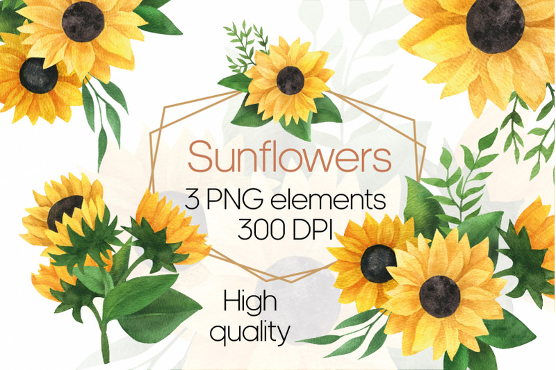 sunflower-bouquet-watercolor-clipart-yellow-flowers-png
